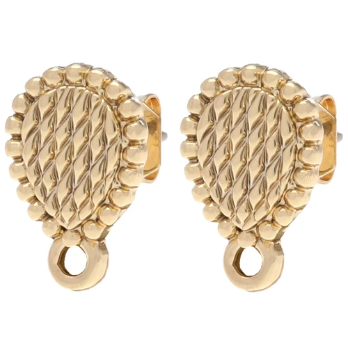 Clous d'oreilles goutte texturé 14x9 mm - Doré x2