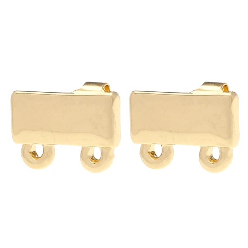 Clous d'oreilles rectangle 7.5x11 mm 2 anneaux - Doré x2