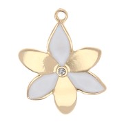 Breloque fleur 20x15 mm avec résine époxy et strass - Doré - Blanc x1|raw }}