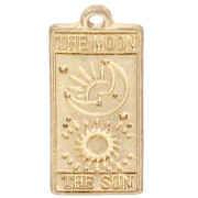 Pendentif carte de tarot 22x10 mm - La lune et le soleil - Doré vintage x1