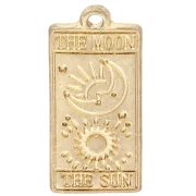 Pendentif carte de tarot 22x10 mm - La lune et le soleil - Doré vintage x1