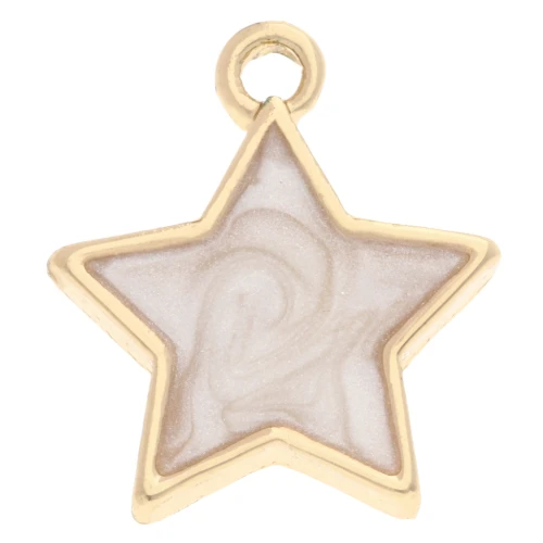 Breloque étoile 14x12 mm avec résine époxy - Doré - Blanc nacré x1