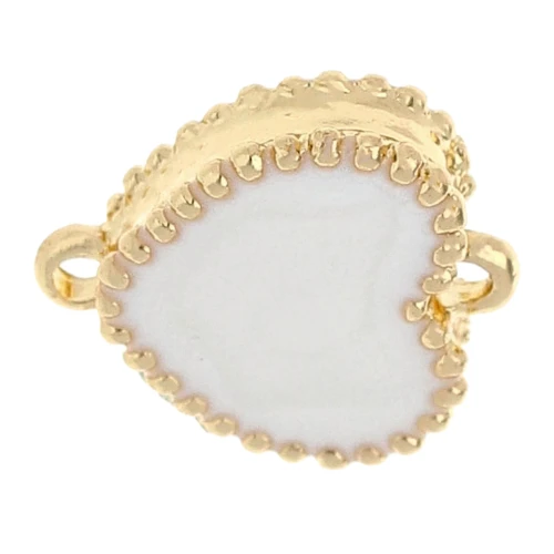 Intercalaire coeur texturé 14x12 mm avec résine époxy - Doré - Blanc nacré x1