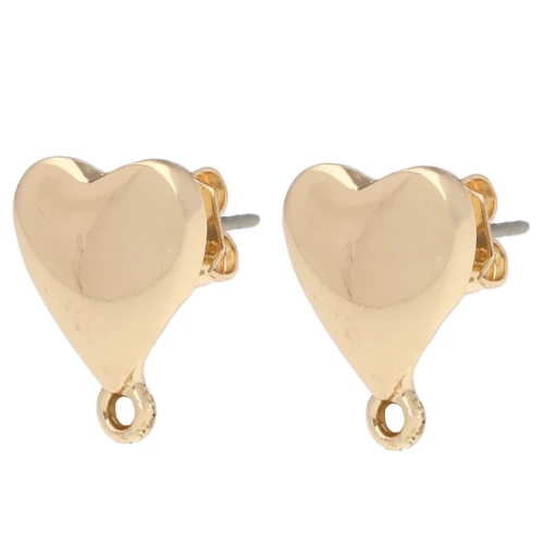 Clous d'oreilles coeur 14x11 mm avec anneau fermé - Doré x2