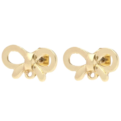 Clous d'oreilles noeud 8.5x15 mm avec anneau fermé - Doré x2