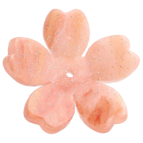 Pendentif fleur 25 mm en acétate - Marbré Pêche doré pailleté x1