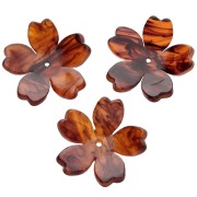 Pendentif fleur 25 mm en acétate - Marbré Marron foncé x1