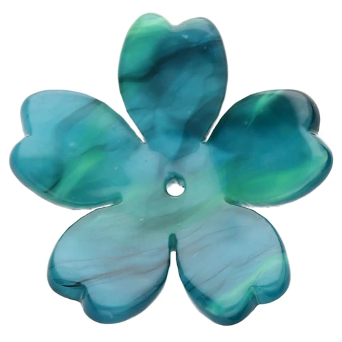 Pendentif fleur 25 mm en acétate - Marbré Bleu canard - Vert anis x1