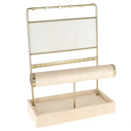 Porte bijoux - présentoir à bijoux 27.5x21 cm en métal doré et suédine Beige x1
