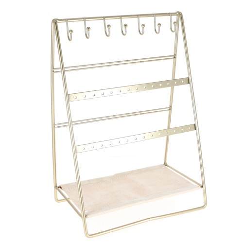 Porte bijoux - présentoir à bijoux 30x20.5 cm en métal doré et suédine Beige x1