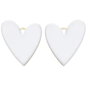 Pendentifs coeur 38x30 mm avec résine époxy - Acier inoxydable 304 Doré - Blanc x2