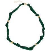Collier tissu noué avec perles en acier inoxydable 304 Doré - Vert forêt x47cm|raw }}