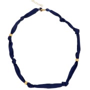 Collier tissu noué avec perles en acier inoxydable 304 Doré - Bleu marine x47cm|raw }}