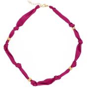 Prune - Collier tissu noué avec perles en acier inoxydable 304 Doré - Prune x47cm Collier tissu noué avec perles en acier inoxydable 304 Doré - Prune x47cm