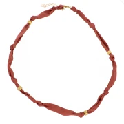 Noisette - Collier tissu noué avec perles en acier inoxydable 304 Doré - Noisette x47cm Collier tissu noué avec perles en acier inoxydable 304 Doré - Noisette x47cm