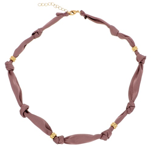 Collier tissu noué avec perles en acier inoxydable 304 Doré - Greige x47cm