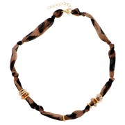 Collier tissu noué Léopard - perles facettées et acier inoxydable 304 Doré x41cm|raw }}