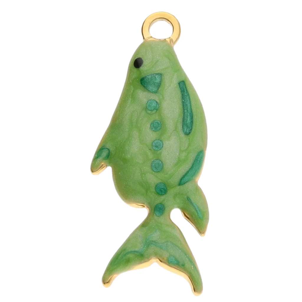 Pendentif Poisson Articulé émaillé Bleu/vert Sur Chaîne Maille Fine Dorée - Longueur 42 Cm - Occasion (bon état)