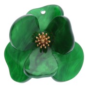 Pendentifs fleur en relief 40 mm en Acrylique & Acier inox Doré - Vert marbré x2|raw }}