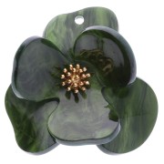 Pendentifs fleur en relief 40 mm en Acrylique & Acier inox Doré - Kaki marbré x2|raw }}