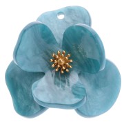 Pendentifs fleur en relief 40 mm en Acrylique & Acier inox Doré - Bleu marbré x2|raw }}