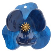 Pendentifs fleur en relief 40 mm en Acrylique Acier inox Doré Bleu roi marbré x2|raw }}