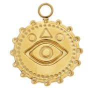 Pendentif rond 22mm motif oeil et résine époxy - Acier inox 304 Doré - Multicolore