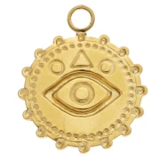 Pendentif rond 22mm motif oeil et résine époxy - Acier inox 304 Doré - Multicolore