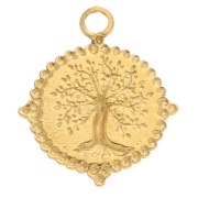 Pendentif rond 19 mm motif arbre de vie - Acier inoxydable 304 Doré x1