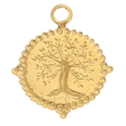 Pendentif rond 19 mm motif arbre de vie - Acier inoxydable 304 Doré x1