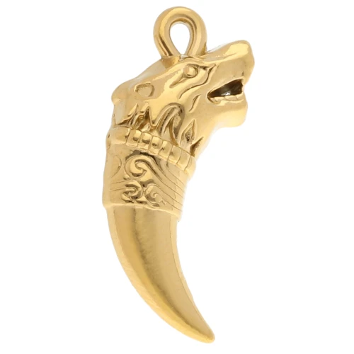 Pendentif dent et tête de tigre 27x11 mm - Acier inoxydable 304 Doré x1