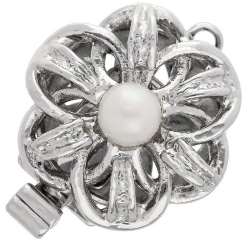 Fermoir fleur à clipser 14 mm avec perle imitation nacre - White bronze x1