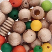 Assortiment de perles en bois - Vert - Orange x50g
