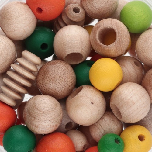 Assortiment de perles en bois - Vert - Orange x50g