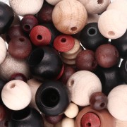 Assortiment de perles en bois - Beige - Marron x50g