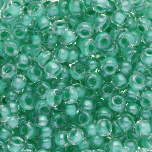 Preciosa perles rocailles 8/0 3 mm - Crystal Lined Green Sfinx x20g
