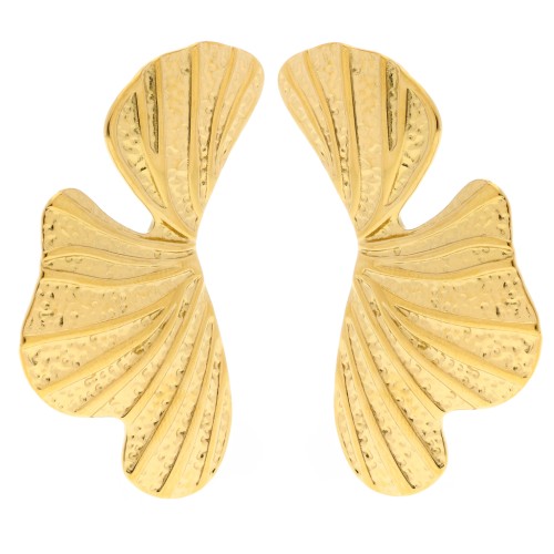 Boucles d'oreilles feuilles martelées 50x28 mm - Acier inoxydable 304L Doré x2
