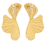Boucles d'oreilles feuilles martelées 50x28 mm - Acier inoxydable 304L Doré x2