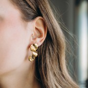 Boucles d'oreilles pétales martelées 40x16 mm - Acier inoxydable 304L Doré x2