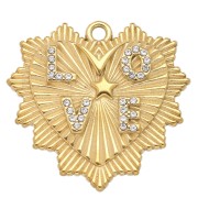 Pendentif coeur 29x30 mm motif Love avec strass - Acier inoxydable 304L Doré x1