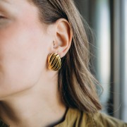 Boucles d'oreilles rectangles effet vagues 32x20mm - Acier inoxydable 304L Doré x2