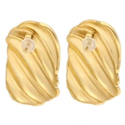 Boucles d'oreilles rectangles effet vagues 32x20mm - Acier inoxydable 304L Doré x2