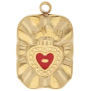 Pendentif rectangle 18x11 mm Coeur Ex-voto époxy - Acier inox 304L Doré - Rouge