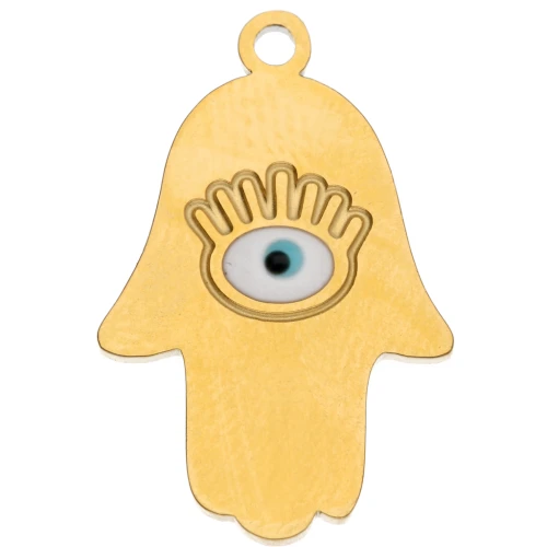 Pendentif main de Fatma 21.5x14 mm avec oeil époxy - Acier inox 304L Doré - Bleu