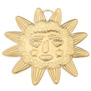 Pendentif soleil 46x49 mm - motif visage - Acier inoxydable 304L Doré x1