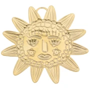 Pendentif soleil 46x49 mm - motif visage - Acier inoxydable 304L Doré x1