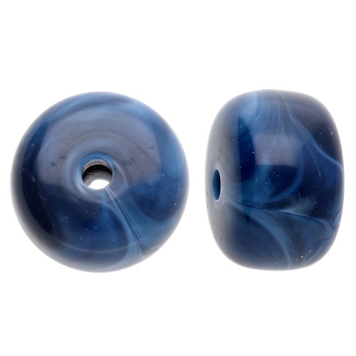 Perles rondelles gros trous 14.5x9 mm en Acrylique opaque Marbré bleu marine x20