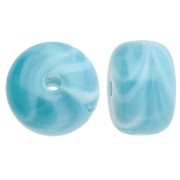 Perles rondelles gros trous 14.5x9 mm en Acrylique opaque Marbré bleu canard x20