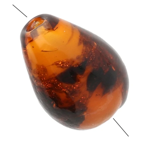 Perles poires 15x11 mm en verre - Marbré Marron - Pailleté x4