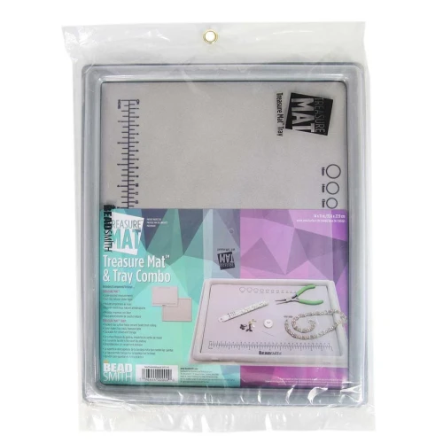 Plateau et tapis de perlage 40x33 cm et couvercle transparent - Gris x1